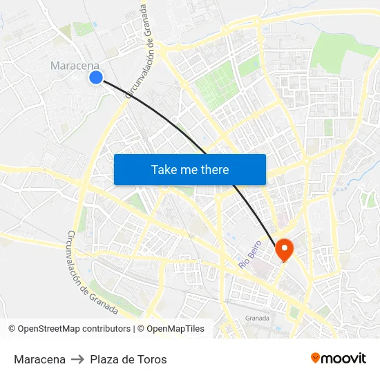 Maracena to Plaza de Toros map