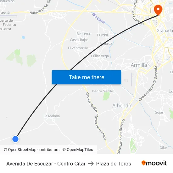 Avenida De Escúzar - Centro Citai to Plaza de Toros map