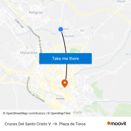 Cruces Del Santo Cristo V to Plaza de Toros map