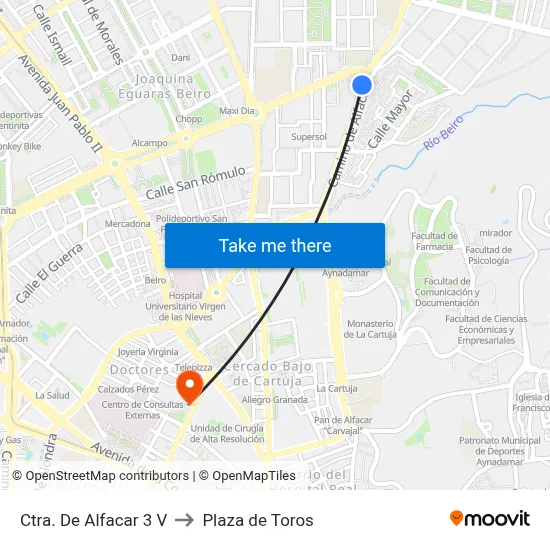 Ctra. De Alfacar 3 V to Plaza de Toros map
