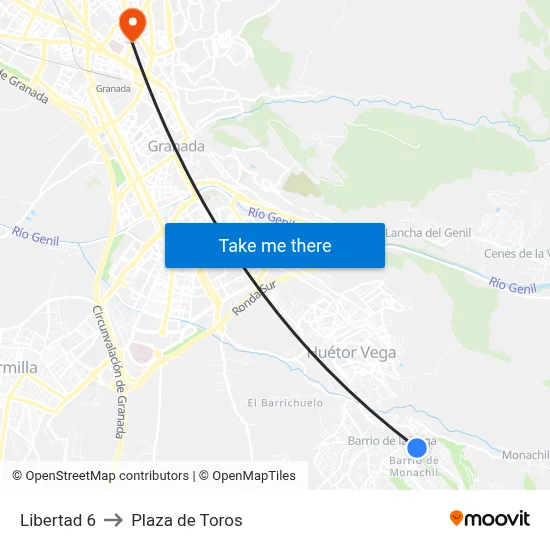 Libertad 6 to Plaza de Toros map