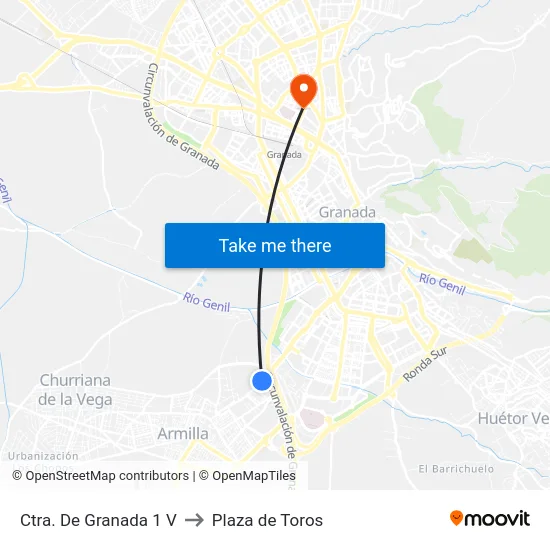 Ctra. De Granada 1 V to Plaza de Toros map