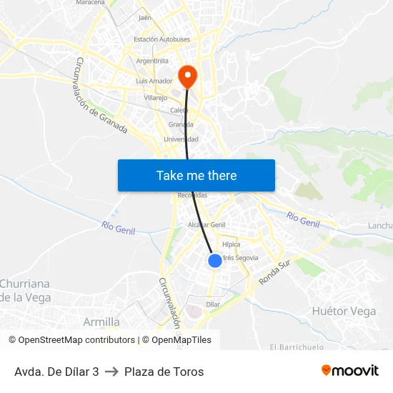 Avda. De Dílar 3 to Plaza de Toros map