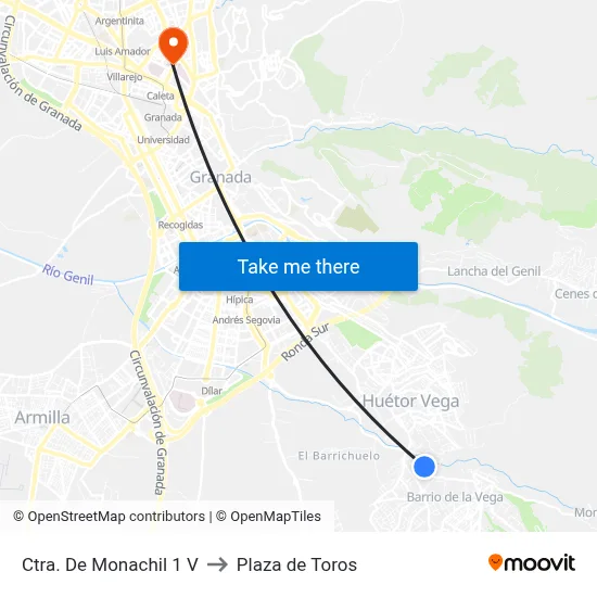 Ctra. De Monachil 1 V to Plaza de Toros map