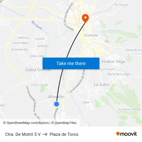 Ctra. De Motril 5 V to Plaza de Toros map