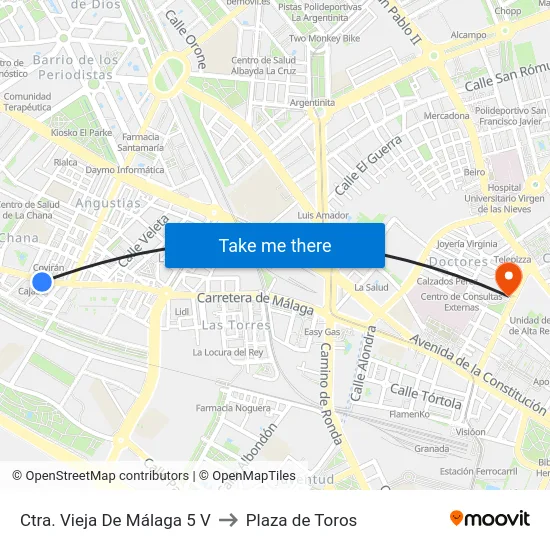 Ctra. Vieja De Málaga 5 V to Plaza de Toros map