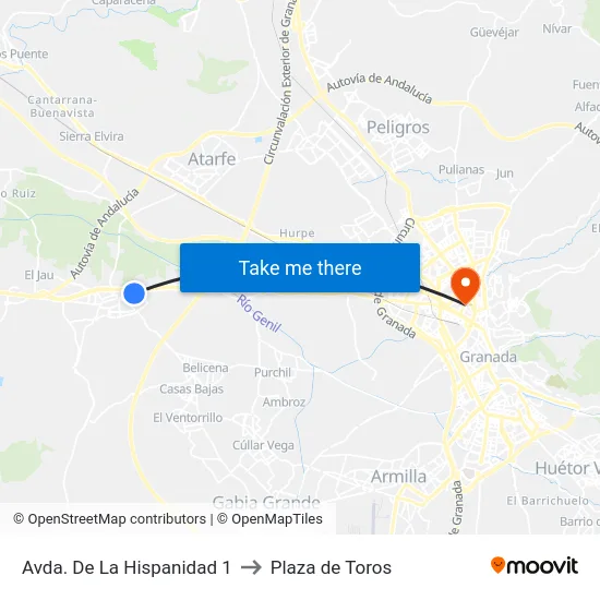 Avda. De La Hispanidad 1 to Plaza de Toros map