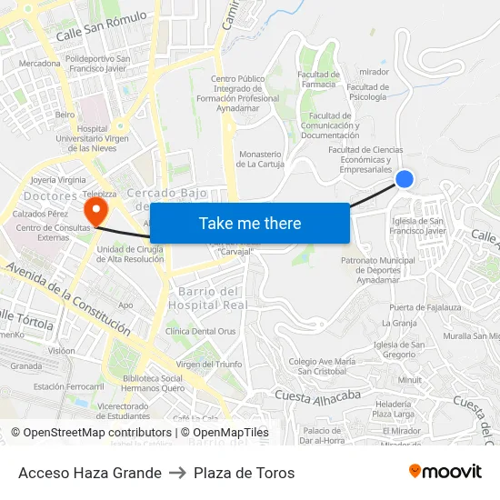 Acceso Haza Grande to Plaza de Toros map