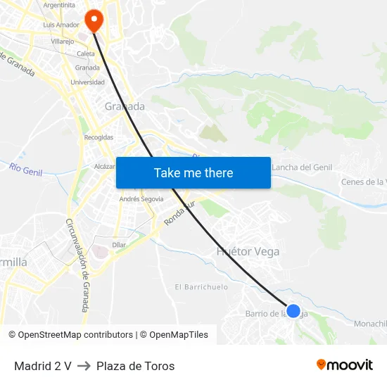 Madrid 2 V to Plaza de Toros map