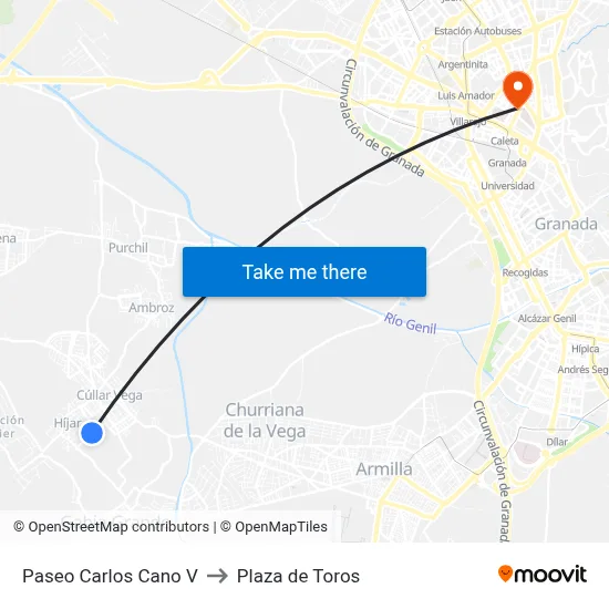 Paseo Carlos Cano V to Plaza de Toros map