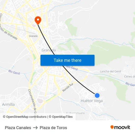 Plaza Canales to Plaza de Toros map