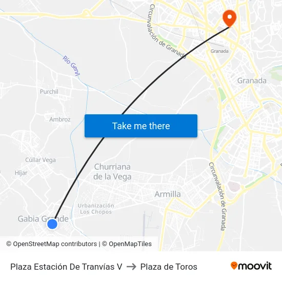 Plaza Estación De Tranvías V to Plaza de Toros map