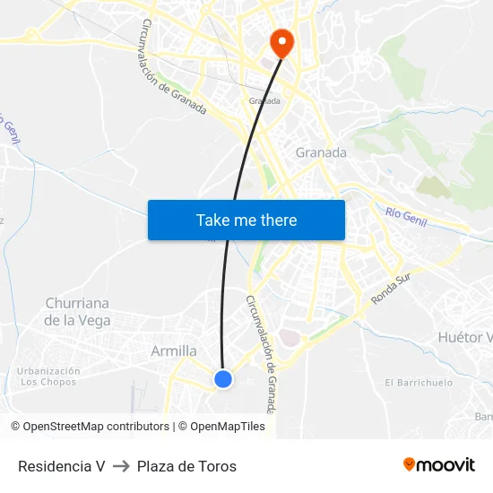 Residencia V to Plaza de Toros map