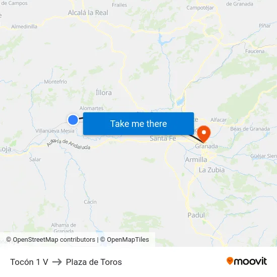 Tocón 1 V to Plaza de Toros map