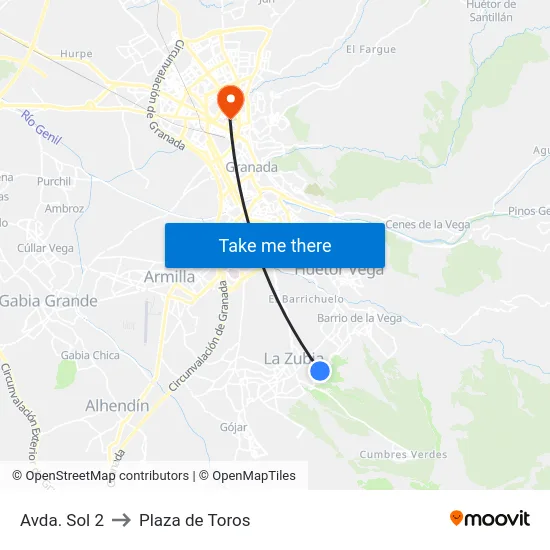 Avda. Sol 2 to Plaza de Toros map