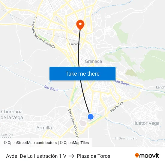 Avda. De La Ilustración 1 V to Plaza de Toros map