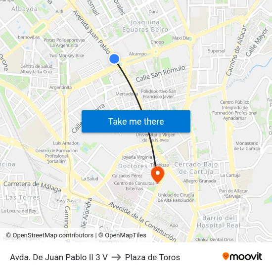 Avda. De Juan Pablo II 3 V to Plaza de Toros map