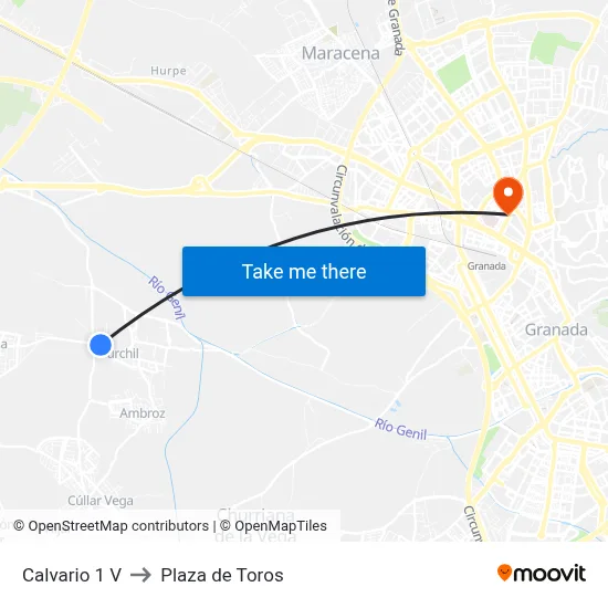 Calvario 1 V to Plaza de Toros map