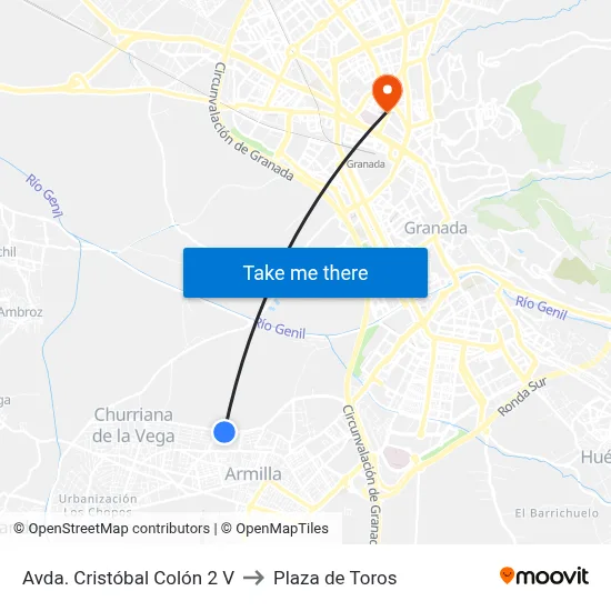 Avda. Cristóbal Colón 2 V to Plaza de Toros map
