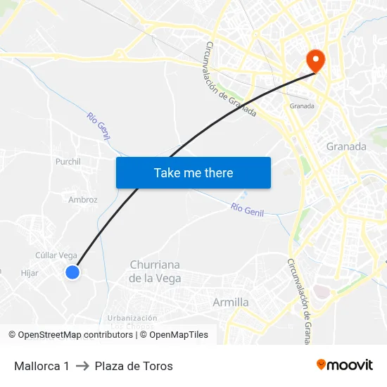 Mallorca 1 to Plaza de Toros map