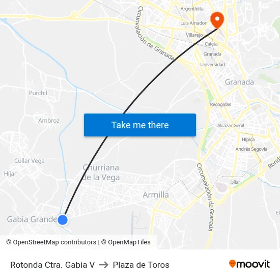 Rotonda Ctra. Gabia V to Plaza de Toros map