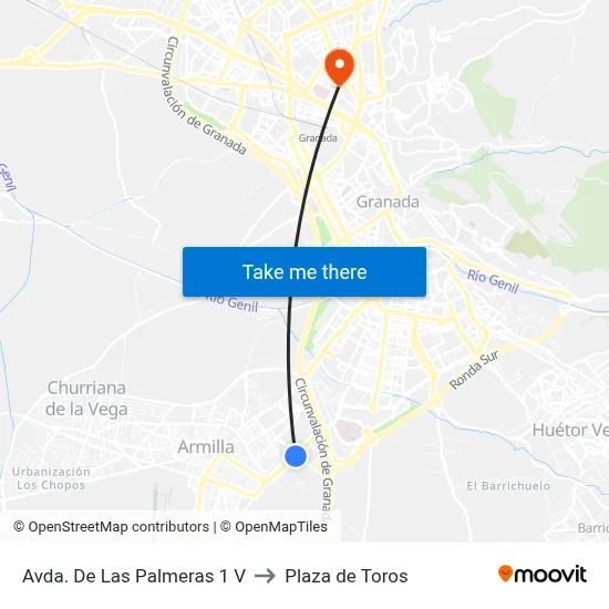Avda. De Las Palmeras 1 V to Plaza de Toros map