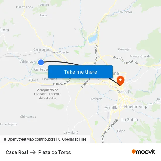 Casa Real to Plaza de Toros map