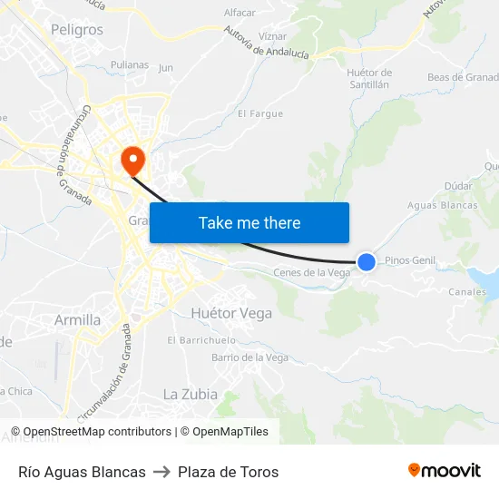 Río Aguas Blancas to Plaza de Toros map
