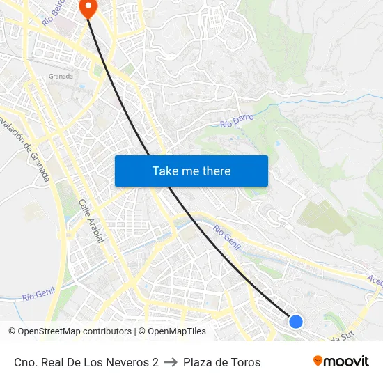 Cno. Real De Los Neveros 2 to Plaza de Toros map
