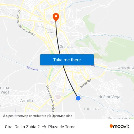 Ctra. De La Zubia 2 to Plaza de Toros map