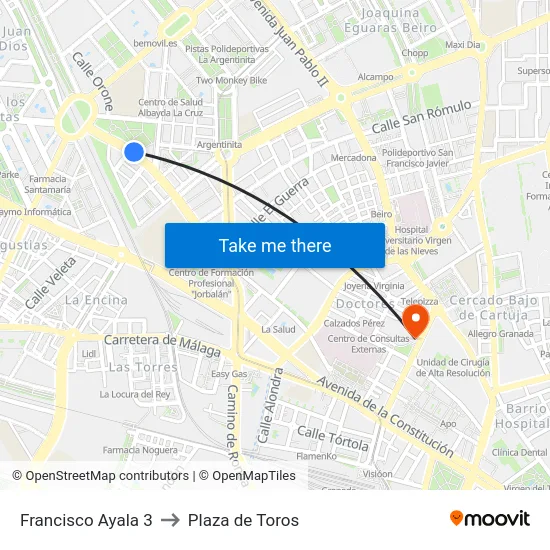 Francisco Ayala 3 to Plaza de Toros map