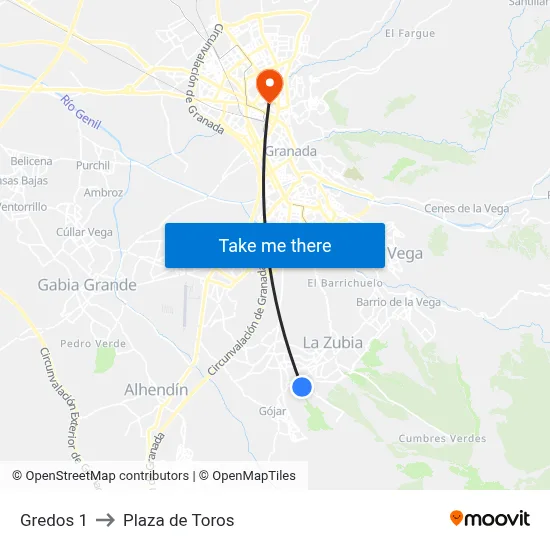 Gredos 1 to Plaza de Toros map