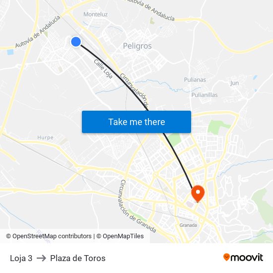 Loja 3 to Plaza de Toros map