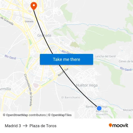 Madrid 3 to Plaza de Toros map