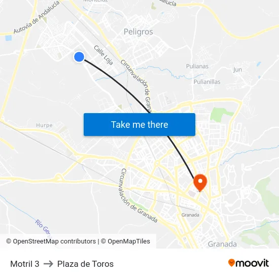Motril 3 to Plaza de Toros map