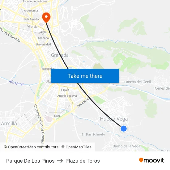 Parque De Los Pinos to Plaza de Toros map