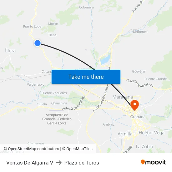 Ventas De Algarra V to Plaza de Toros map