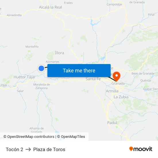 Tocón 2 to Plaza de Toros map
