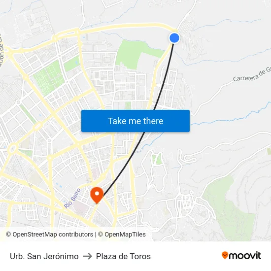 Urb. San Jerónimo to Plaza de Toros map