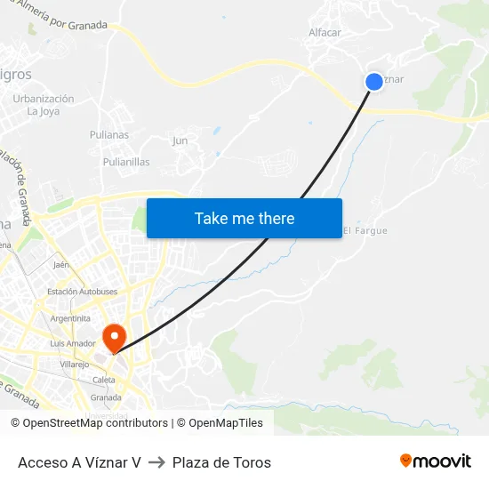 Acceso A Víznar V to Plaza de Toros map