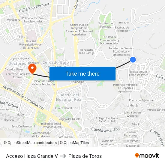 Acceso Haza Grande V to Plaza de Toros map