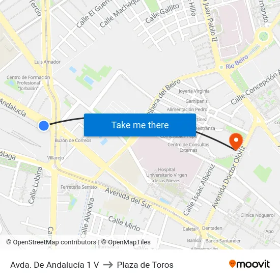 Avda. De Andalucía 1 V to Plaza de Toros map