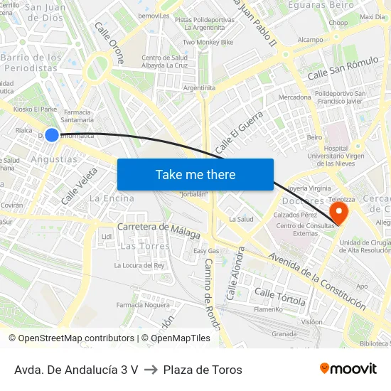 Avda. De Andalucía 3 V to Plaza de Toros map