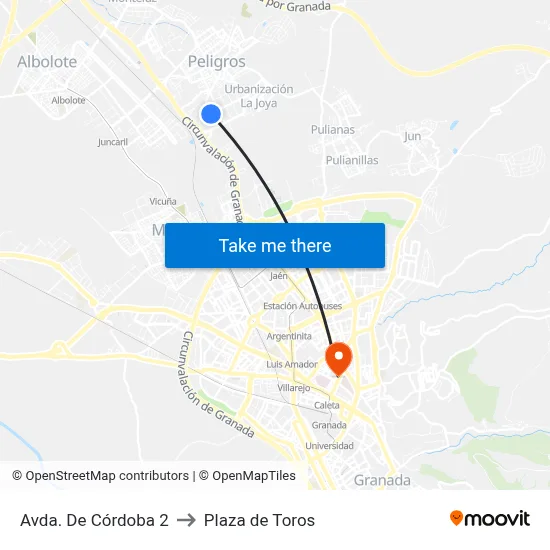 Avda. De Córdoba 2 to Plaza de Toros map