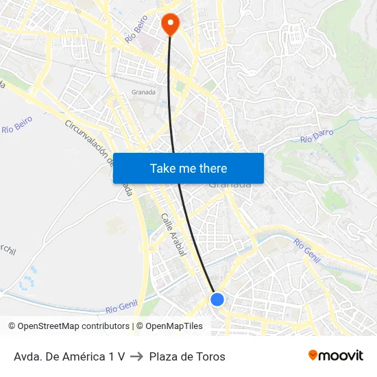 Avda. De América 1 V to Plaza de Toros map