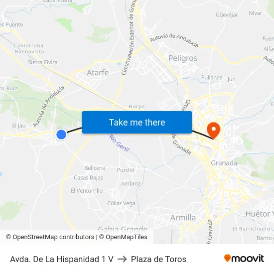 Avda. De La Hispanidad 1 V to Plaza de Toros map
