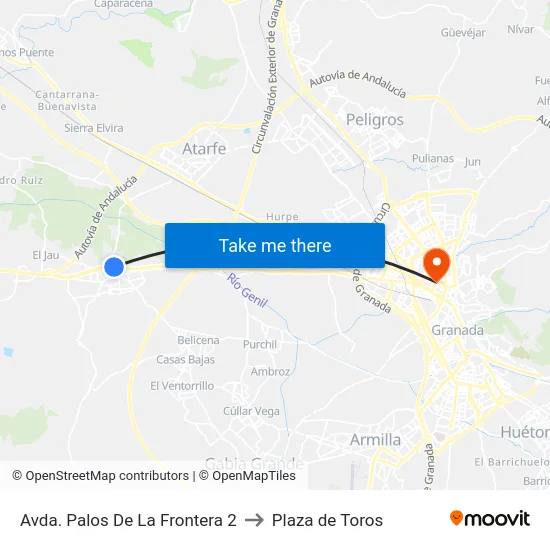 Avda. Palos De La Frontera 2 to Plaza de Toros map