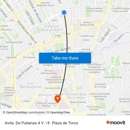Avda. De Pulianas 4 V to Plaza de Toros map
