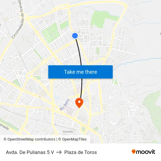 Avda. De Pulianas 5 V to Plaza de Toros map