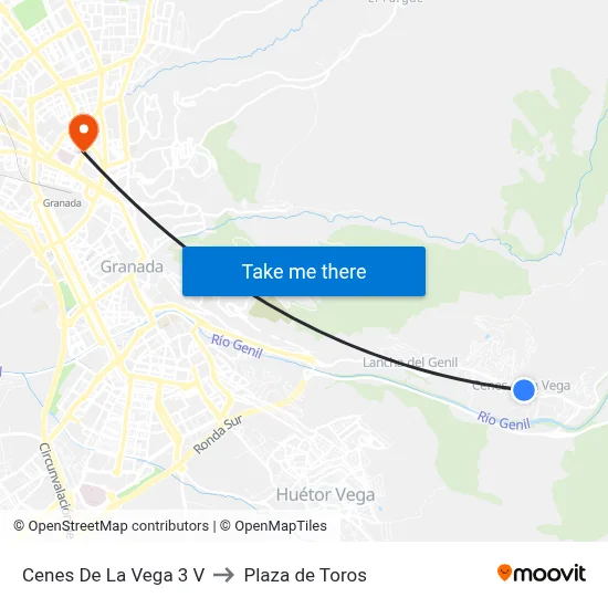 Cenes De La Vega 3 V to Plaza de Toros map